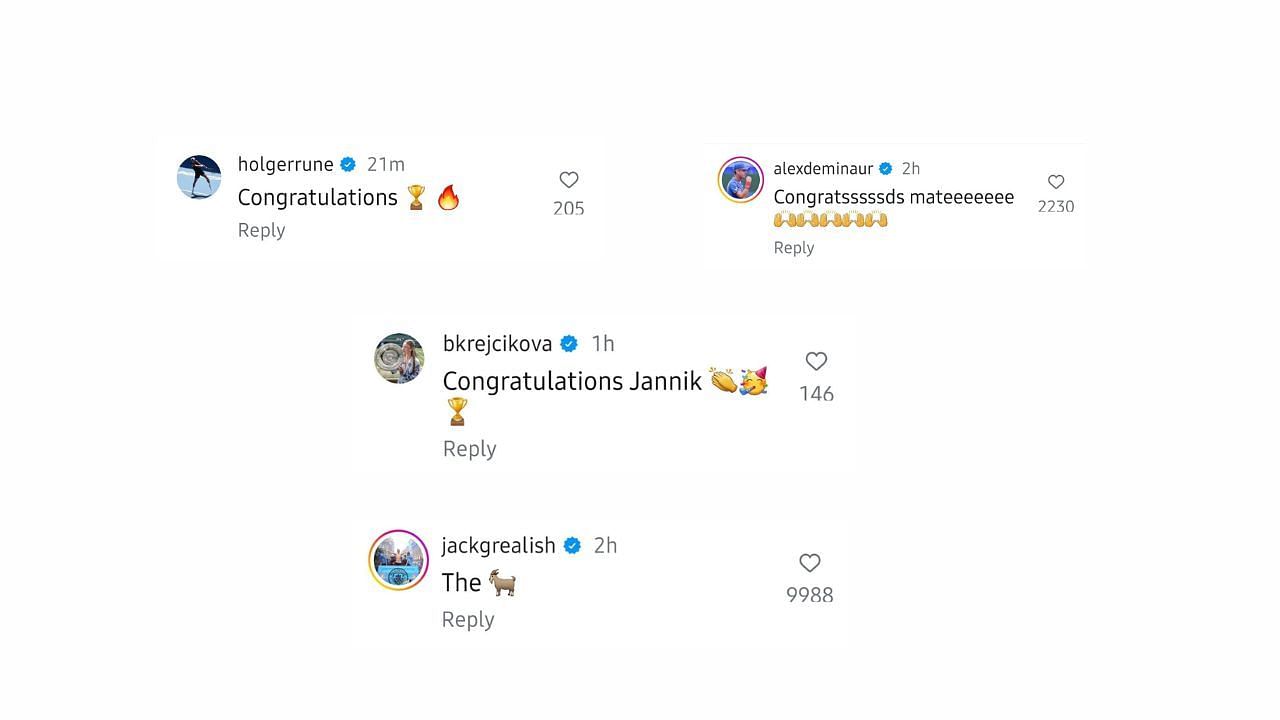 Barbora Krejcikova, Holger Rune, Alex de Minaur & Jack Grealish via Instagram